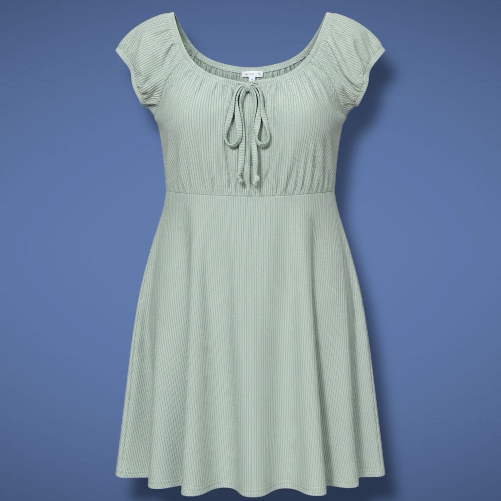 Blue Rain Sage Green Mini Dress Women Sz M Ribbed Bell Sleeved